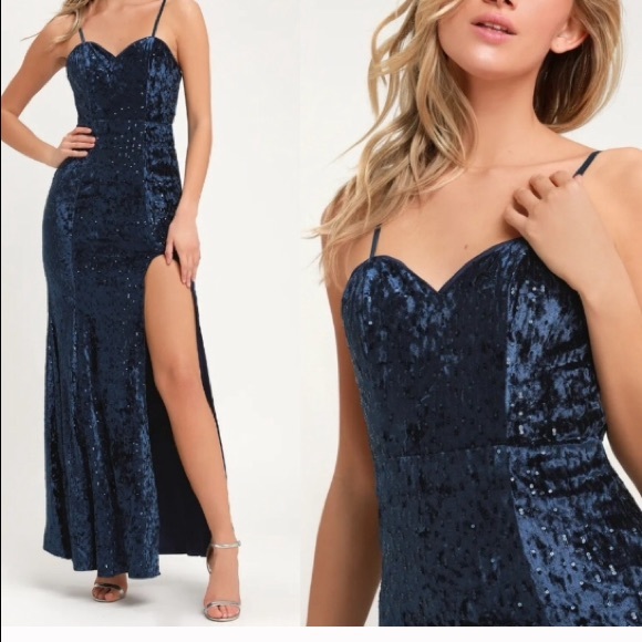 ❤️Lulus Simply Elegant Navy Blue Sequin Maxi Dress - Picture 2 of 9
